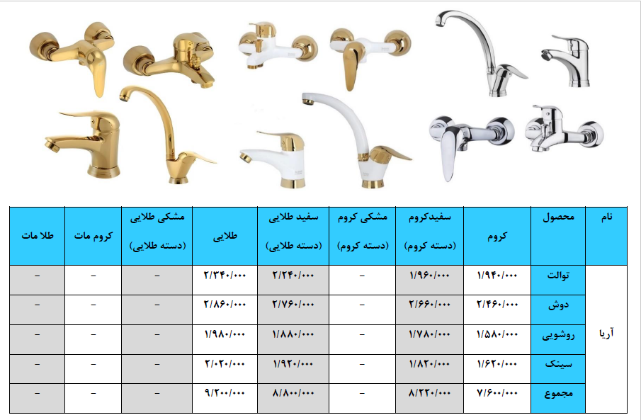 قیمت شیرآلات تبسم مدل آریا سفید طلایی | طراحی لوکس با دسته طلایی برند شیرالات اهرمی ارزان قیمت - قیمت 10,000 تومان